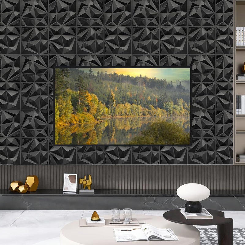 LEVOWAY 33 Pack Decorative 3D Wall Panels for Interior Wall Decor,12''x12'' Black Diamond Design Accent Wall Panles for Living Room,TV Wall Background,Bedroom - Image 3